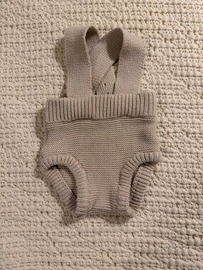 Neutral Knit Suspender Baby Bloomers - Beige
